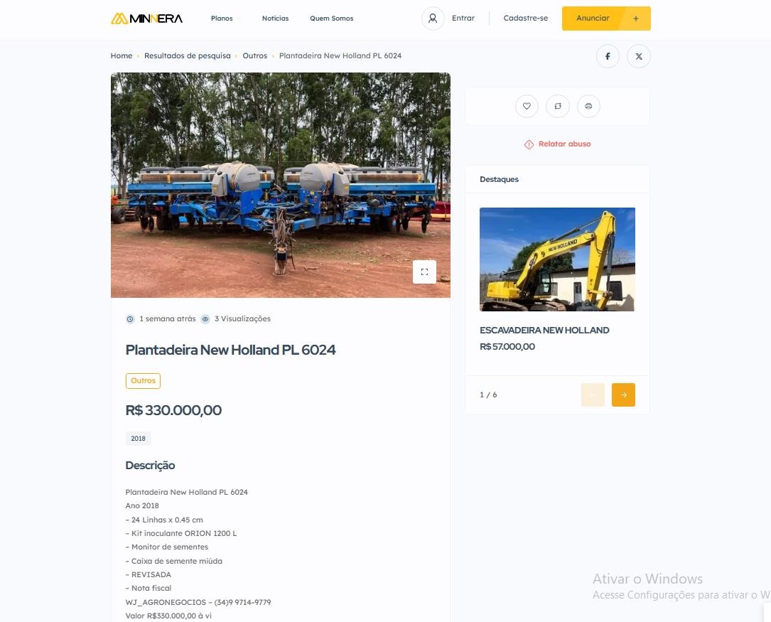 Plantadeira New Holland PL6022 ano 2021