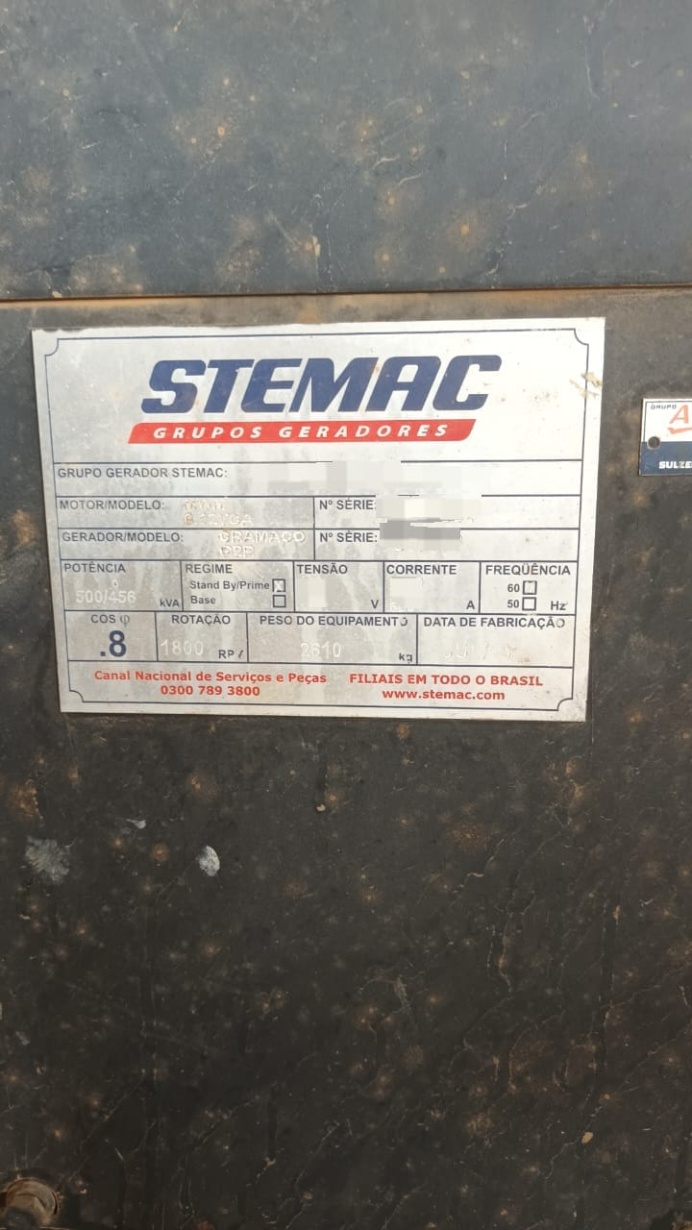 Gerador de Energia STEMAC 500 kVA ano 2010
