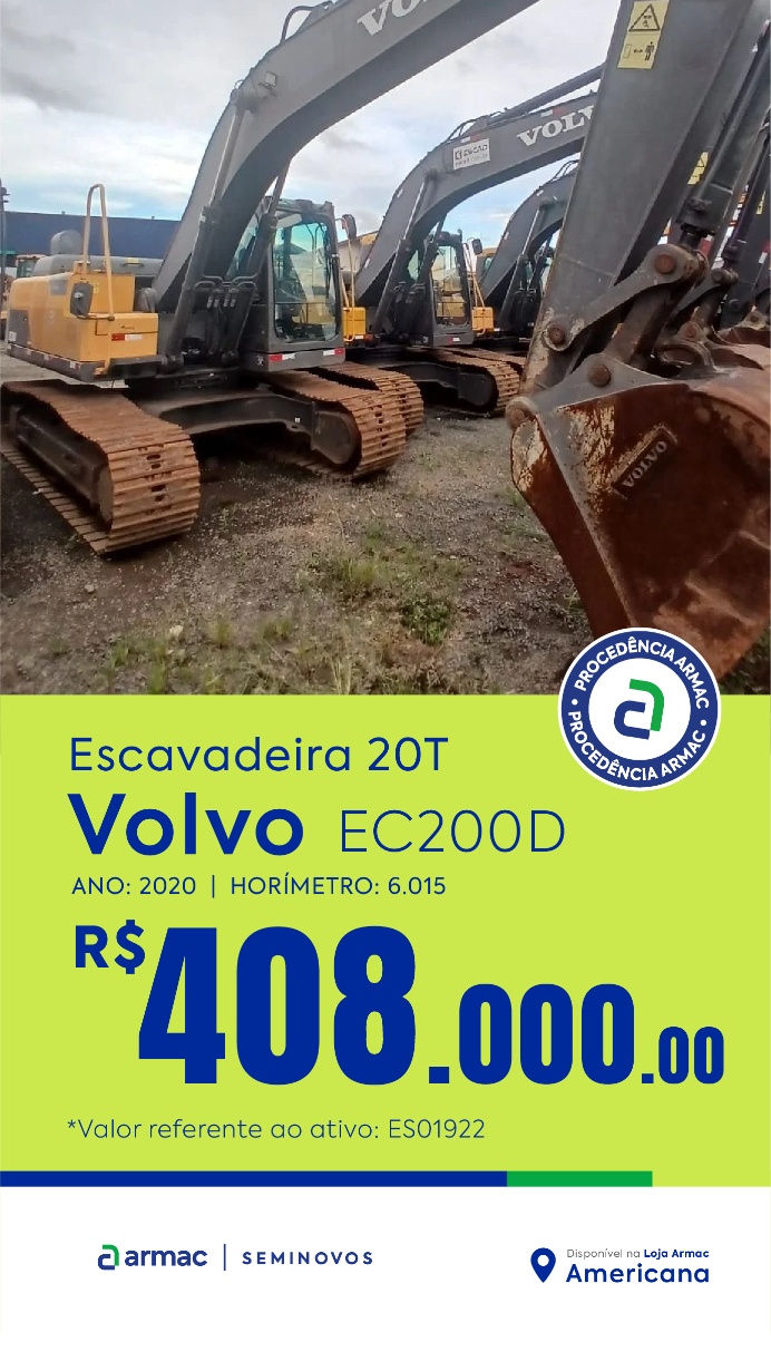 Escavadeira Volvo EC200D ano 2020