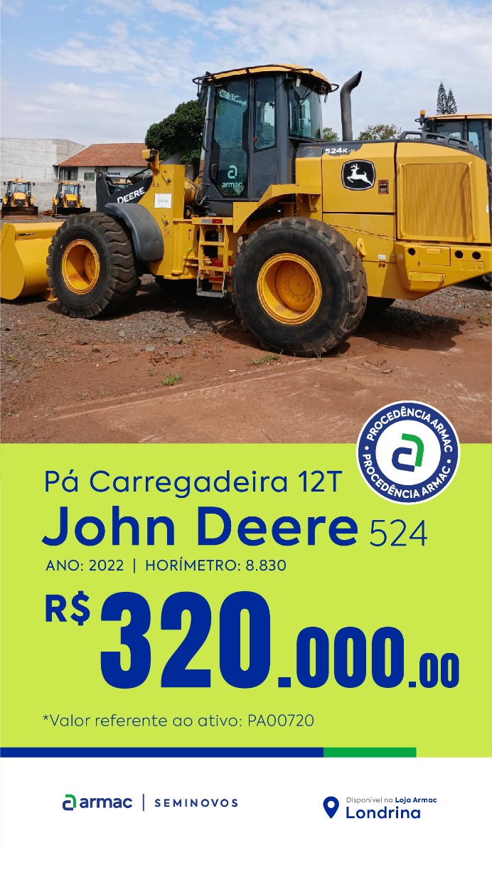 Pá Carregadeira John Deere 524K ano 2022