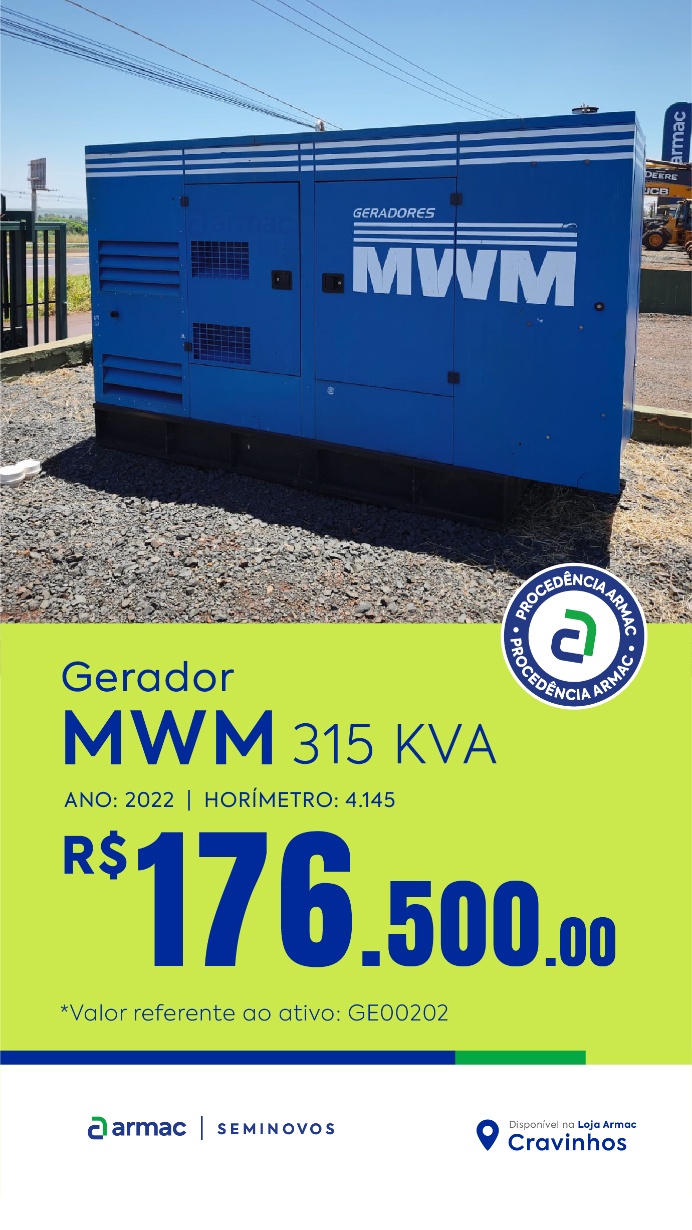 Gerador de Energia MWM 315kVA ano 2022