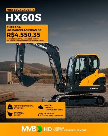 Mini Escavadeira Hyundai HX60S ano 2025