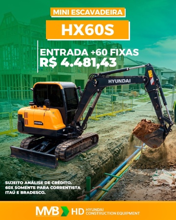 Mini Escavadeira Hyundai HX60S ano 2025
