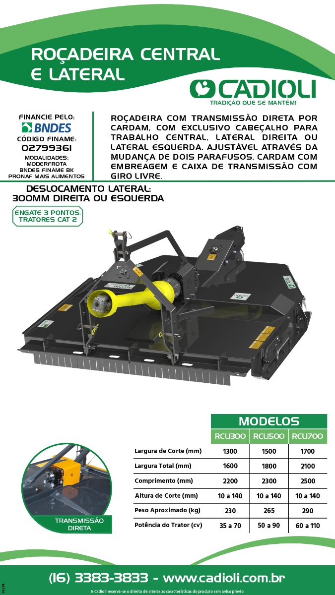 Roçadeira Cadioli Central/Lateral 1500M - Central/Lateral 1500M - Implementos para Preparo de solo