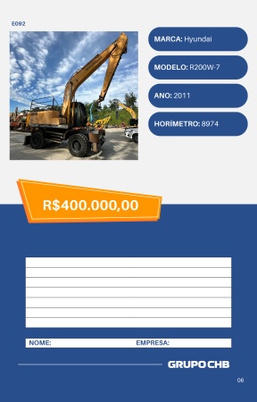 Escavadeira Hyundai R200W -7 ano 2011