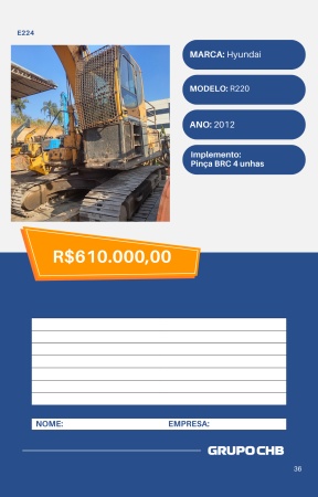 Escavadeira Hyundai R220 ano 2012