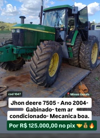 Trator John Deere 7505 ano 2004