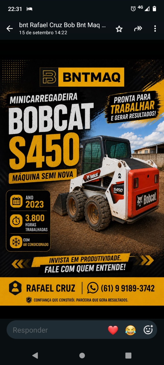 Mini Carregadeira Bobcat S450 ano 2023