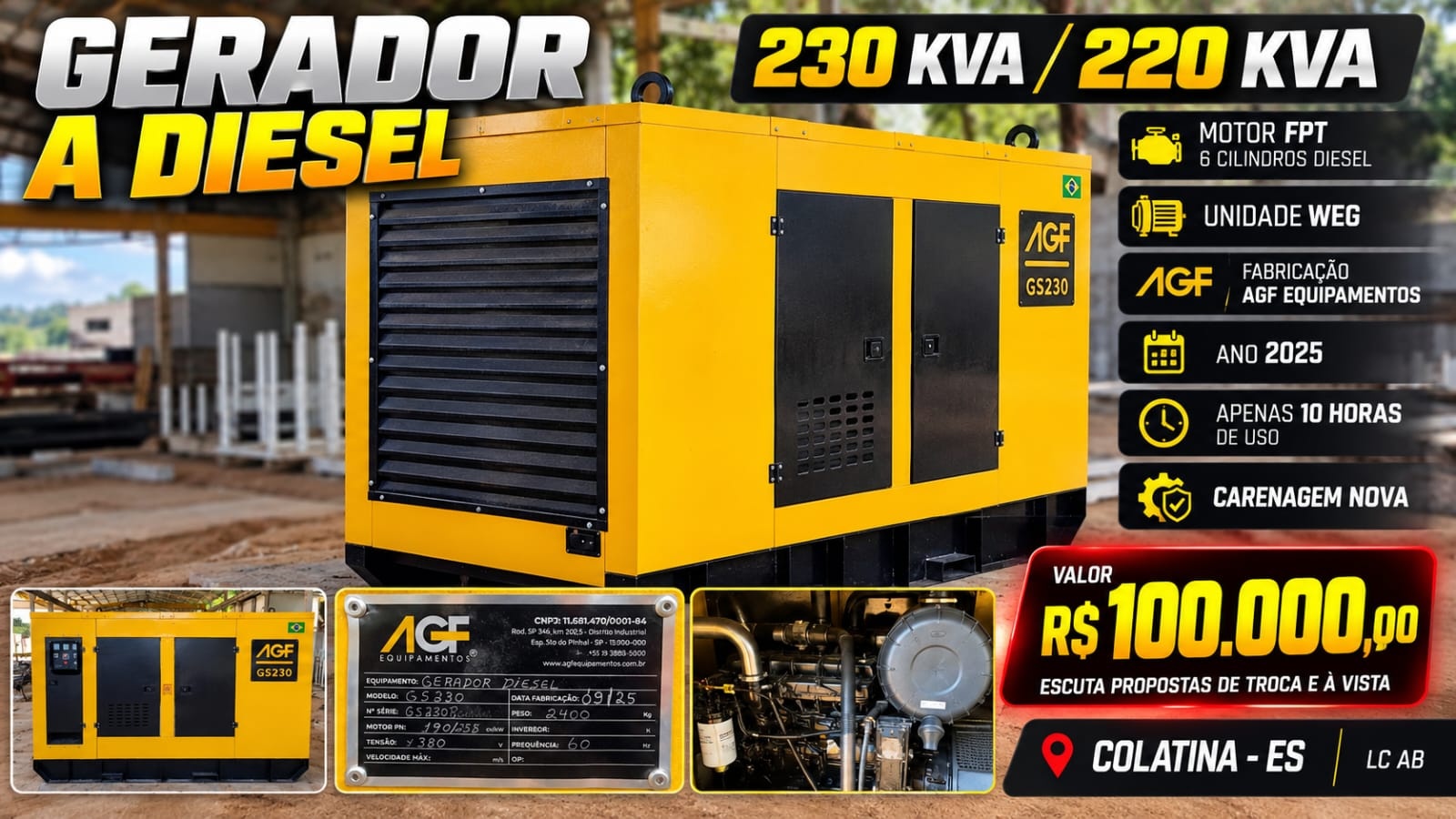 Gerador de Energia AGF Equipamentos GS230 ano 2025