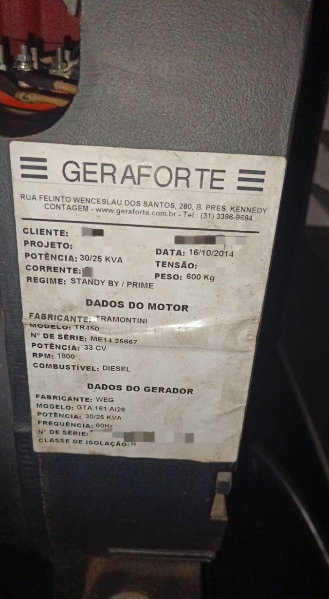 Gerador de Energia Geraforte 30 kVA ano 2014