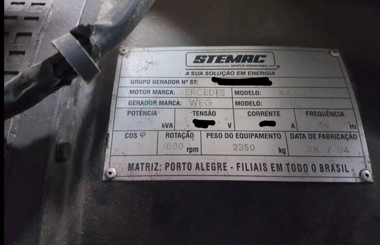 Gerador de Energia STEMAC 450 kVA ano 2004