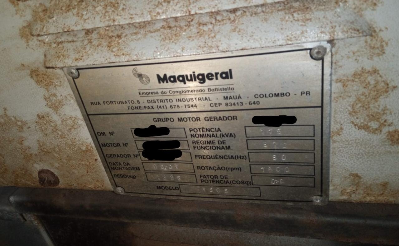 Gerador de Energia Maquigeral 115 kVA ano 2001