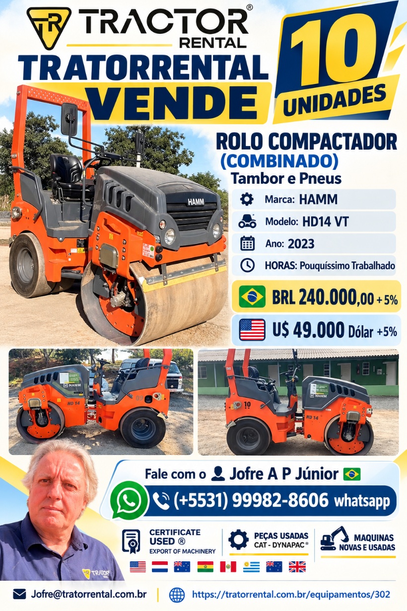Rolo Compactador Hamm HD 14 VT ano 2023